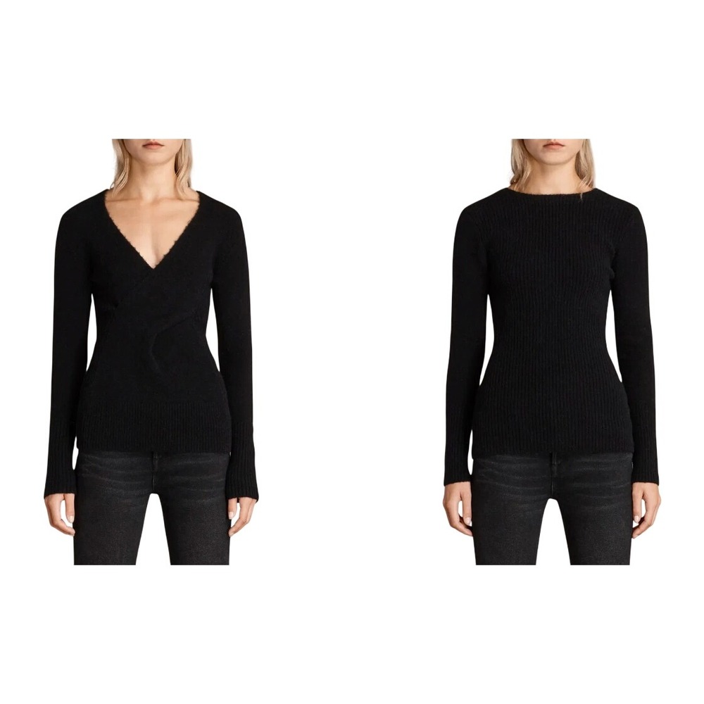All Saints Faria Jumper Sweater Small Black Wool Alpaca Blend Reversible Womens